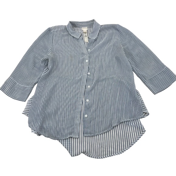 Chico's Tops - Chicos Striped Button Down Shirt Womens Size‎ 1 Med Blue White Lightweight Sheer